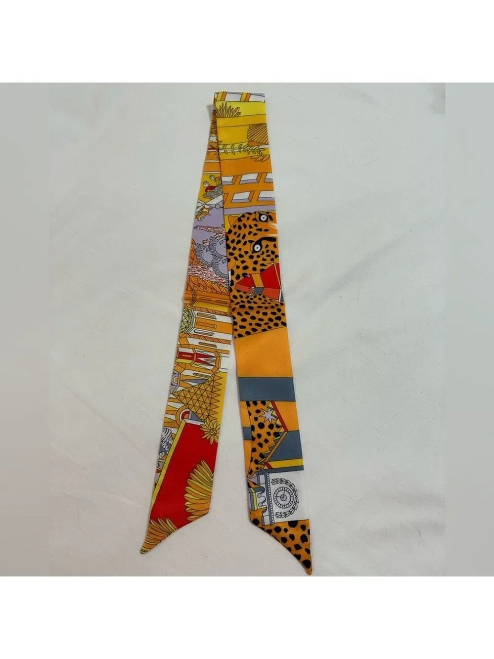 ORANGE LEOPARD CHEETAH PRINT SKINNY SCARF BAG HANDLE WRAP TIE PURSE HAIR RIBBON